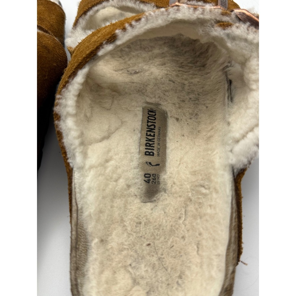 Birkenstock Arizona Shearling Suede Sandals Mink Brown 40 L9 M7 - Picture 3 of 9